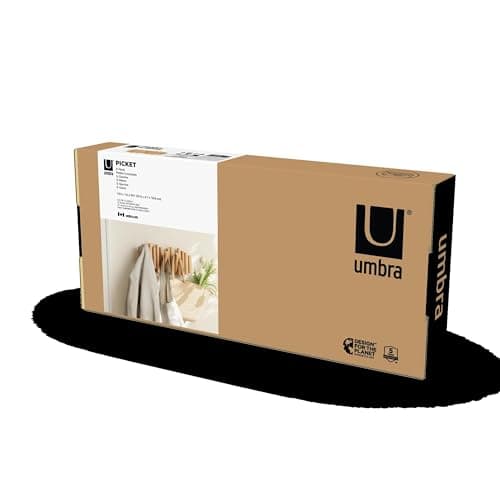 Umbra Picket Coat Rack Wall Mount – 5 Flip-Down Wood Coat Hooks, Modern & Functional Storage, Easy Install Wall Hooks, Natural 8