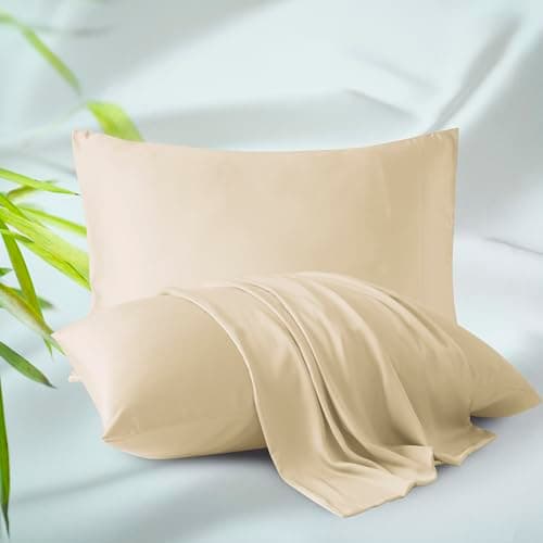 Toddler Size Pillow Protectors Viscose Derived from Bamboo - Set of 2 Zippered, 400 Thread Count Cooling Pillow Case Soft 13"x18" (2 Pcs, Beige,Toddler)