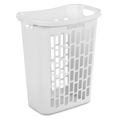 Large White Plastic Laundry Hamper – Rectangular Open Top Clothes Basket with Ventilation, Lightweight Durable Bin for Bedroom, Bathroom, Closet or Dorm Use