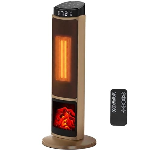 23" Space Heater, 1500W Portable Heaters for Indoor Outdoor Use, Fast Heating with 70° Oscillation, Adjustable Thermostat Up to 95°F, Tip-Over Protection & 12H Timer for Bedroom, Office, Gold
