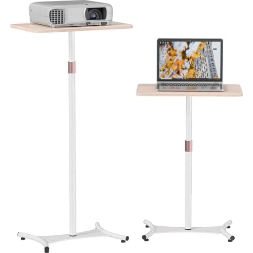 Snughome Portable Laptop Floor Stand, Wood Standing Laptop Table, Height Adjustment 18"-47" Small Standing Desk, Bedside Sofa Table Projector Stand Adjustable Computer Desk for Home Office