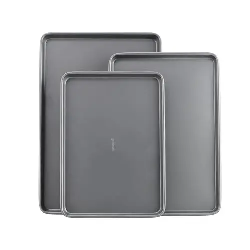 GoodCook Everyday Nonstick Baking Sheet Set, 3 Pack Includes One Small, Medium & Large Pan Carbon Steel Construction Cookie Sheet Bakeware Set, Gray