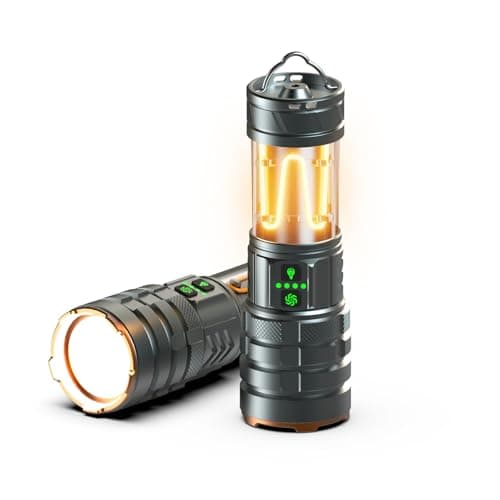 iodoo 2 in 1 Rechargeable Flashlight 5000mAh All Aluminum Body Camping Lantern True 5000 Lumens Outdoor Camping Light , Zoomable LED Flash Light with Electric Lantern Failure Emergency Survival Kits