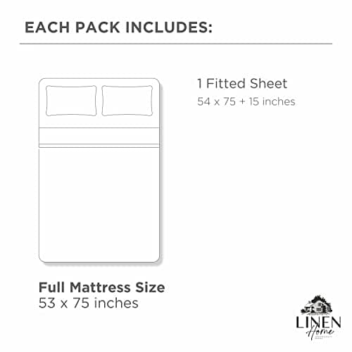 Linen Home 100% Cotton Percale Weave Fitted Sheet Full Size, Ivory, Deep Pocket Fits 16" Mattress, Crisp & Cool, Breathable for Hot Sleepers, Elastic All Around, 54"x75"+15" 6