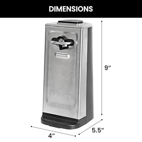 Kenmore Electric Can Opener – Smooth Edge, Automatic Side-Cut Blade, Extra-Tall Design for Regular & Pop-Top Cans, Easy One-Touch Operation, Black & Stainless Steel 6