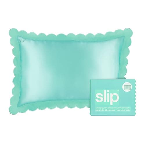slip Queen Pure Silk Pillow Case with Scalloped Edge - 100% Pure 22 Momme Mulberry Silk - Queen Size Standard Pillow Case - Anti-Aging, Anti-BedHead, Anti-Sleep Crease, Turquoise (20" x 30")