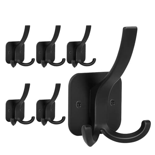 Optish 6 Pack Black Coat Hooks Wall Mount, Wall Hooks for Hanging Heavy Duty, Backpack Hooks for Wall, Metal Towel Hooks for Hat Coat Towel