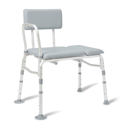 Medline Padded Transfer Bench for Bathtub and Shower, Height Adjustable, Slip-Resistant Legs, Rust-Resistant, Side Arm & Back Rest for Extra Support, 400 lb. Weight Capacity, Tool-Free Assembly