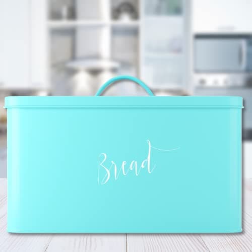 Bread Box for Kitchen Countertop, Breadbox, Metal Bread Boxes for Kitchen Counter, Extra Large Bread Box, Teal Farmhouse Bread Box, Bread Holder for Kitchen Counter, Turquoise 8