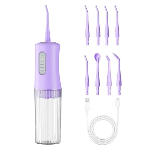 Cordless Water Flosser for Teeth Cleaning Pick - Electric Dental Irrigator with 4 Cleaning Modes & 8 Jet Tips, IPX7 Waterproof, Portable Rechargeable Design for Home & Travel Use,Purple 7