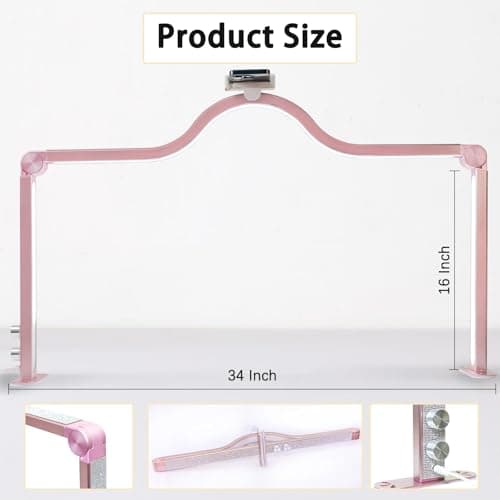 KEDAO Nail Light for Desk Half Moon Light for Nail Desk 34Inch Foldable LED Table Lamp Manicure for Table Adjustable Dimmable Half Moon Lamp for Lash Beauty Tattoos Crafts Pink 6
