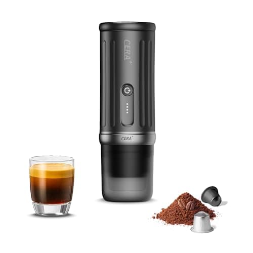 CERA+ Portable Coffee Maker Electric Espresso Machine, Self-Heating 8 Cups per Charge & 20 Bar Small Coffee Maker for Travel & RV, Single Serve Coffee Maker with USB-C Works with NS Capsules & Grounds