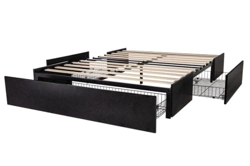 Allewie Queen Size Platform Bed Frame with 3 Storage Drawers, Faux Leather Upholstered, Wooden Slats Support, No Box Spring Needed, Easy Assembly, Black 9