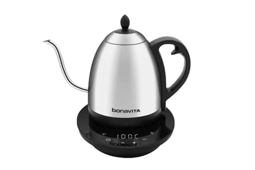 Bonavita Cosmopolitan 1.0L Gooseneck Electric Kettle, Stainless Steel Water Boiler for Coffee Brew and Tea Precise Pour Control, 6 Preset Temps, Glass Touch Panel, 1200W Fast Boil, Stainless Steel