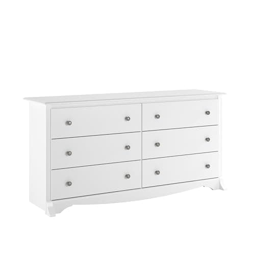 Prepac Sonoma 6-Drawer Double Dresser for Bedroom, Wide Chest of Drawers, Traditional Bedroom Furniture, 59" wide x 17.5" deep x 29" tall, White