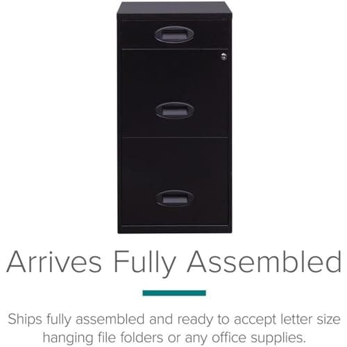 Hirsh Space Solutions 27" H x 14" W 3-Drawer Modern Metal File Cabinet with Pencil-Drawer, High-Sides, Letter Size, for Small Office/Home Office, in Black Finish 7