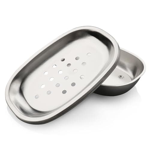 Stainless Steel Soap Dish with Double Layer Draining for Bathroom, Chrome Brushed Nickel Soap Box with Drainage, Shower Countertop Tray (Dots)