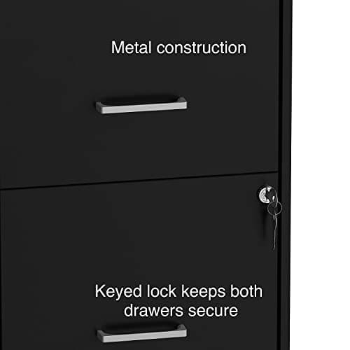 Staples 2-Drawer Vertical File Cabinet, Letter Size Documents, Lockable & Mobile, 18" D x 14" W x 26.3" H, Black 7