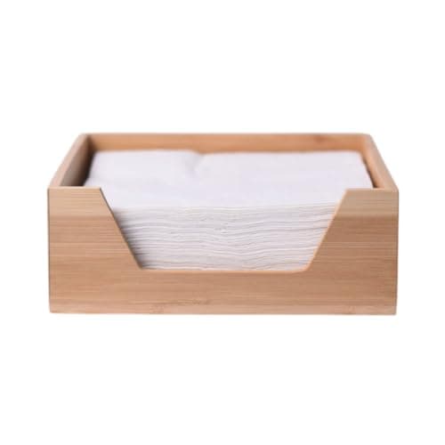 Bamboo Napkin Holder for Table ,  Square Paper Napkin Holder, Ideal for Kitchen, Dining Room & Breakroom (Bamboo, 7.28 x 7.28)