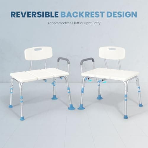 OasisSpace 400lb Tub Transfer Bench for Bathtub, Heavy Duty Bath & Shower Transfer Bench with Backrest, Shower Chair Seat Stool Bath Chair for Elderly Seniors, Non-Slip 7