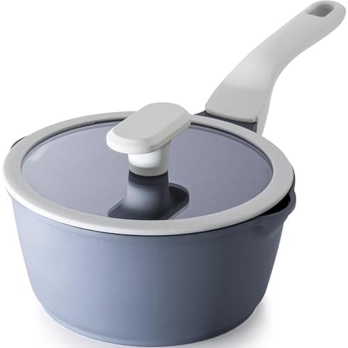 PRICUSIS Nonstick Saucepan with Lid, 2 Quart Ceramic Sauce Pan, Non Toxic Sauce Pot with Pour Spouts for Multipurpose Use, PTFE, PFOA & PFAS Free, Induction Compatible.