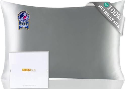 ZIMASILK Upgraded 100% 6A Grade Pure Mulberry Silk Pillowcase for Hair and Skin Silk Pillow Cases with Reinforced Hidden Zipper, More Soft & Durable, Gift Box (Standard 20"x26" Grey)