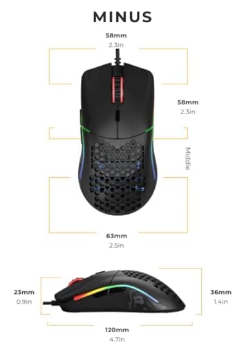 Glorious Model O- (Minus) Compact Wired Gaming Mouse - 58g Superlight Honeycomb Design, RGB, Pixart 3360 Sensor, Ambidextrous, Omron Switches - Matte Black 8