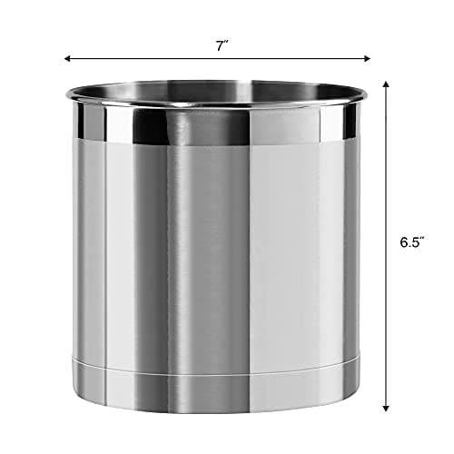 Oggi Stainless Steel Jumbo Utensil Holder - 7" Utensil Caddy, Weighted Base for Stability - Extra Large Utensil Crock and Countertop Utensil Organizer, Stainless Steel 5
