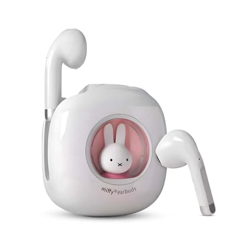 MIPOW Next-Gen x Miffy Wireless Earbuds, BT5.3 36H Playtime AI ENC Noise Cancelling IPX7, Bluetooth Sport Earphones with Charging Case, Bunny Design Pastel Pink - Gift for Girls