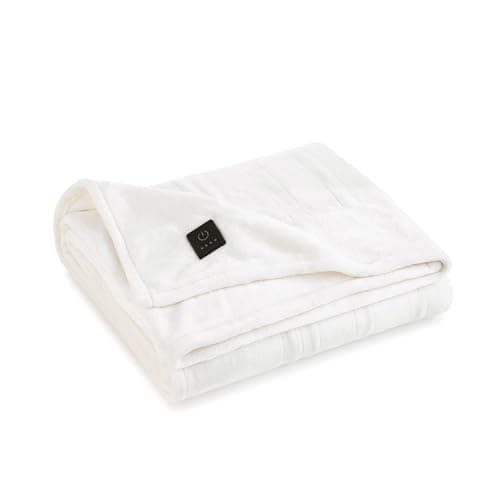 Brookstone Electric Heated Plush Throw - Heated Blankets - 4 Heat Settings, 4-Hour Auto Shut Off, 100% Polyester, 50"x60" - Ivory