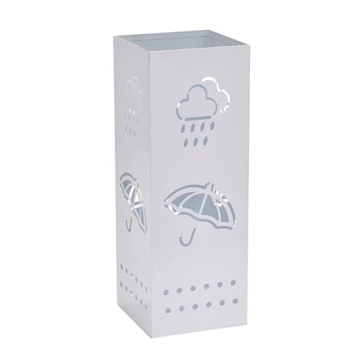 BEWBBAT Metal Umbrella Stand for Entryway, 6 x 6 x 17 Inch White Square Umbrella Organizer Bin, Free Standing Umbrella Holder,Walking Sticks, Home Office Decor