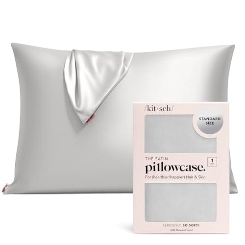 Kitsch Satin Pillowcase with Zipper for Hair & Skin - Softer Than Silk Pillow Cases, Smooth Cooling Satin Pillow Case, Wrinkle-Free, Machine Washable - Pillow Cases Standard Size (19x26) - Silver