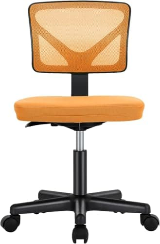 Sweetcrispy Small Office Chair, Ergonomic Low-Back Mesh Rolling Work Swivel Chairs with Wheels, Armless Comfortable Seat Lumbar Support for Home, Bedroom, Study, Student, Adults,Classic Orange