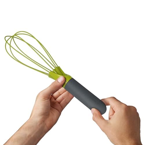 Joseph Joseph Twist Whisk 2-In-1 Collapsible Balloon and Flat Whisk Silicone Coated Steel Wire, Gray/Green 6