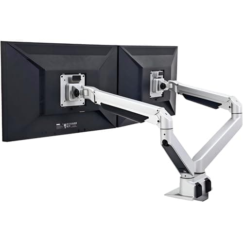 Premium Height Adjustable Dual Monitor Arm Stand: Desk/Grommet Mount, Gas Spring Lift, VESA 75x75 or 100x100mm, 2 Flat/Curved Ultrawide Computer Screens up to 34in & 32lb ea., Silver