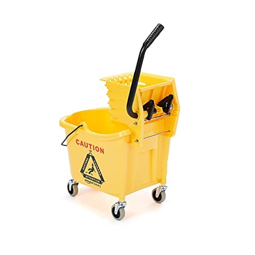 Amazon Basics Commercial Side Press Wringer Floor Cleaning Mop Bucket on Wheels, 35-Quart, Yellow 2