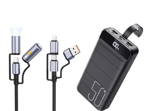 Portable Charger Power Bank 50000mAh with Multi Charging Cable 4ft 5 in 1 Multi Fast Charging Cord