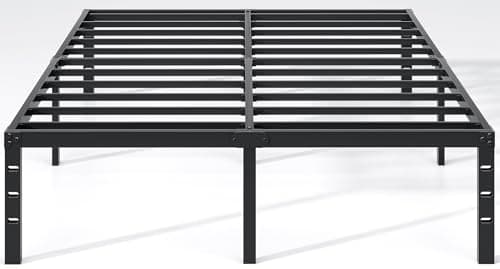NEW JETO Metal Bed Frame,Queen Size Bed Frame with Storage Space,Heavy Duty Sturdy Mattress Foundation,Easy Assembly,No Box Spring Needed, Black,18 Inch,Queen