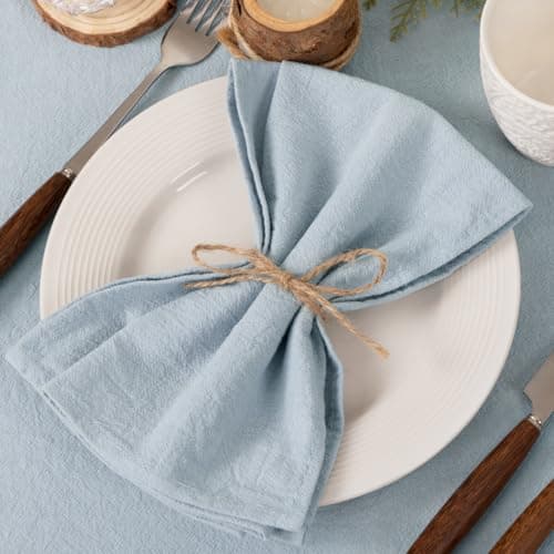 Socomi Cloth Napkins Grey Blue Easter Spring Washable Reusable Bulk Linen Cotton Napkins Set of 4 17"x17" for Wedding Party Bridal Baby Shower Birthday Dining Table Decorations 3
