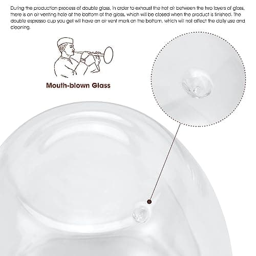 VENVENWEAVS Espresso Cups Set Of 4,Double Wall 5OZ Hand Blown coffee Shots Glass,Espresso Coffee Mugs In Gift Box,Perfect For Espresso,Latte,Cappuccinos,Tea Bag,Juice 6