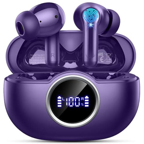 Rinsmola Wireless Earbuds Bluetooth Headphones, 2025 Ear Buds Deep Bass Hi-Fi Stereo, 4 ENC Noise Cancelling Mic, 40Hrs in-Ear Earphones, IP7 Waterproof Workout Sport for Android iOS, Purple