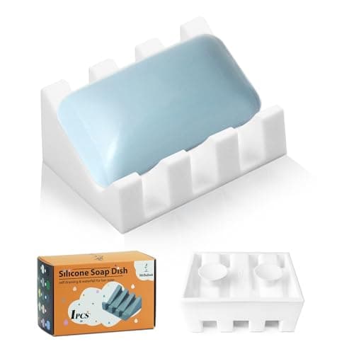 Silicone Soap Dish for Bar Soap Holder for Shower Bathroom Self Draining Waterfall Drying Tray Keep Soap Bars Dry Clean & Easy Cleaning (White, 1)