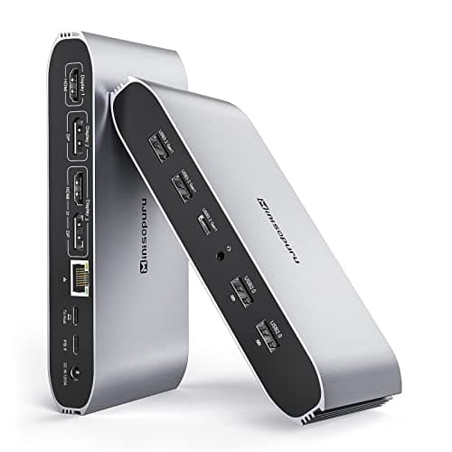 Minisopuru Displaylink Triple Display Docking Station for MacBook M1/M2/M3/M4/Windows,DisplayLink Docking Station with 2 HDMI & 2 DisplayPort,100W Charge, USB-C Data, Ethernet, Audio, 4 USBA Ports