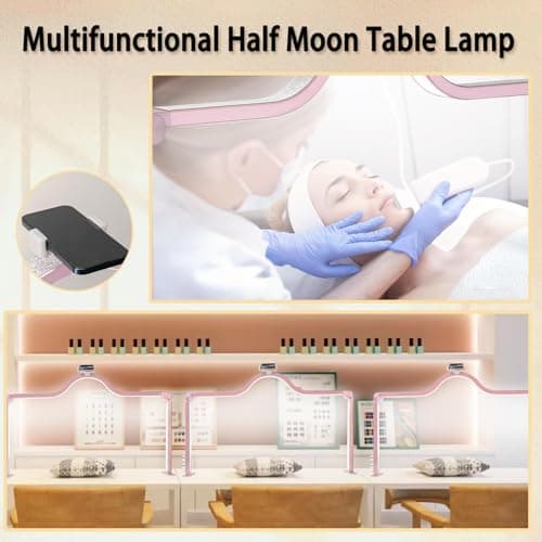 KEDAO Nail Light for Desk Half Moon Light for Nail Desk 34Inch Foldable LED Table Lamp Manicure for Table Adjustable Dimmable Half Moon Lamp for Lash Beauty Tattoos Crafts Pink 7