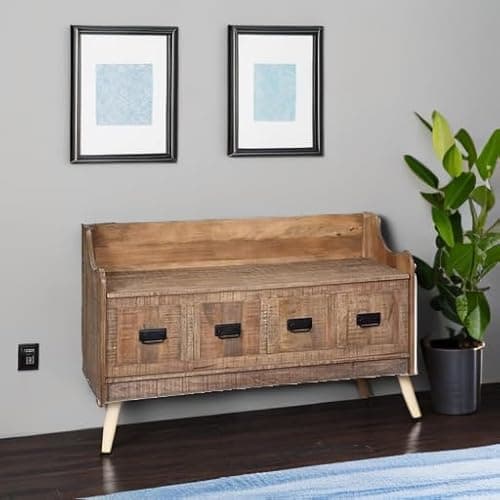 Signature Design by Ashley Garrettville Vintage Distressed Solid Wood Entryway Storage Bench, Brown 5