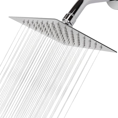 NearMoon Rain Shower Head, High Flow Stainless Steel Square Rainfall Shower, High Pressure Design, Awesome Shower Experience Even At Low Water Flow (6 Inch, Chrome Finish)