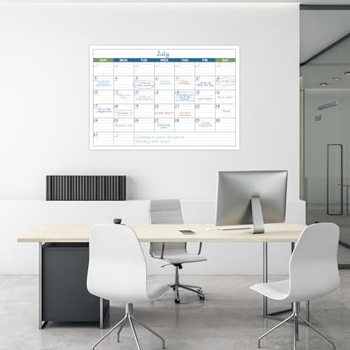 Large Dry Erase Calendar - Undated 1 Month Dry Erase Calendar for Wall, 40" x 28", Erasable & Reusable Laminated Dry Erase Wall Calendar with 10 Round Stickers, Large Space for Office 7