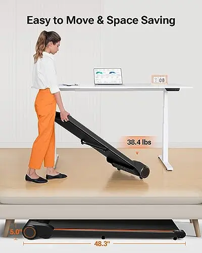 UREVO Walking Pad Under Desk Treadmill, Treadmills for for Home Office, Portable Walking Treadmill 2.25HP, Walking Jogging, Orange 7