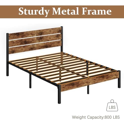 Lifezone Queen Bed Frame with Headboard and Footboard, Metal Queen Bed Frame with Under-Bed Storage, All-Metal Support System, No Box Spring Needed, Easily Assemble, Rustic Brown 5