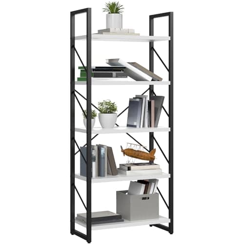 YITAHOME 5 Tiers Bookshelf, Classically Modern White Bookshelf, Book Rack, Storage Rack Shelves in Living Room/Home/Office, Books Holder Organizer for Books/Movies, White